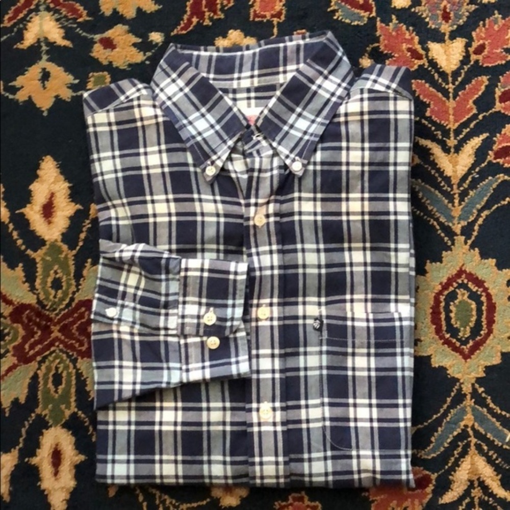 Brooks Brothers Logo Plaid Button Down Men's Embroidered